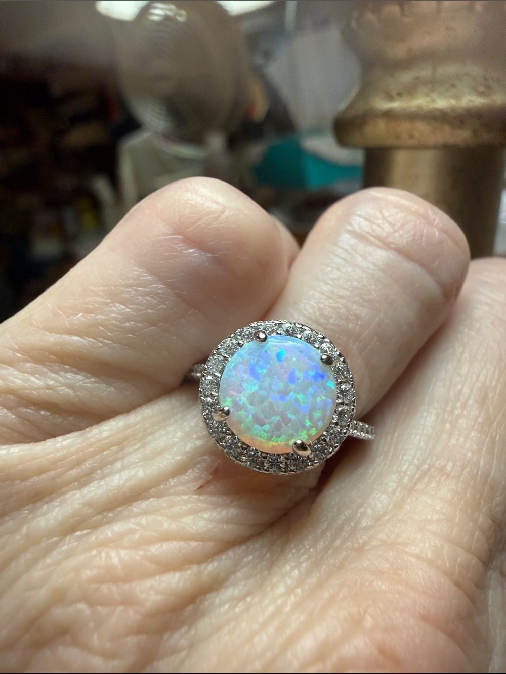 2 CT Opal ring 925 Sterling Silver surround by GRA CERTIFIED MOISSANITE DIAMONDS - Picture 2 of 11